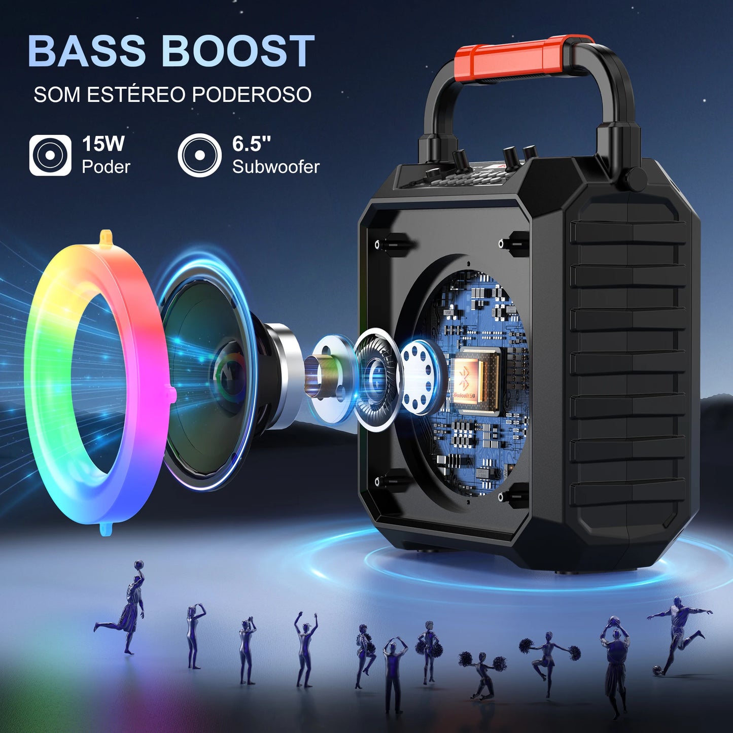 FanFun Wireless Outdoor Speaker, Portable Speaker with Microphone, Colorful DJ Light, Dual Microphone Jacks, TF Card Compatible