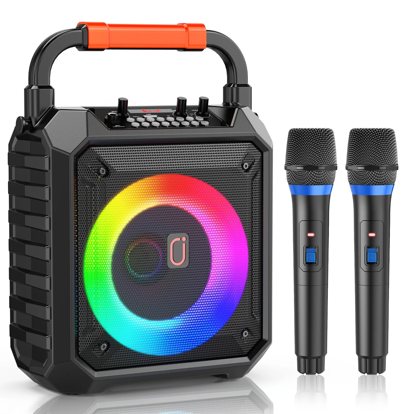 FanFun Wireless Outdoor Speaker, Portable Speaker with Microphone, Colorful DJ Light, Dual Microphone Jacks, TF Card Compatible