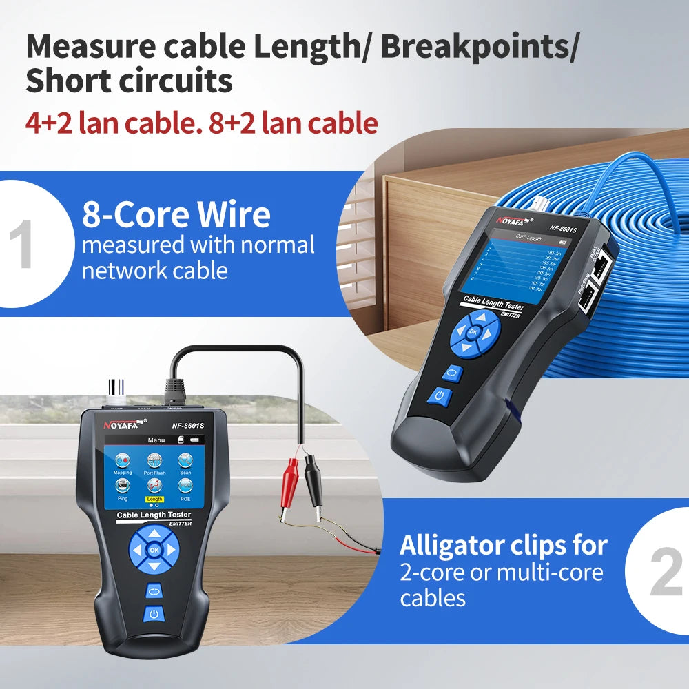 NOYAFA NF-8601S Network Cable Tester Anti-Interference Cable Tracker PING Tester RJ45 RJ11 Measure Length Tester Network Tools