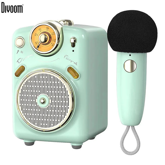 Divoom Fairy-OK Retro Mini Karaoke Speaker with Microphone Karaoke Function with Voice Change, FM Radio, TF Card