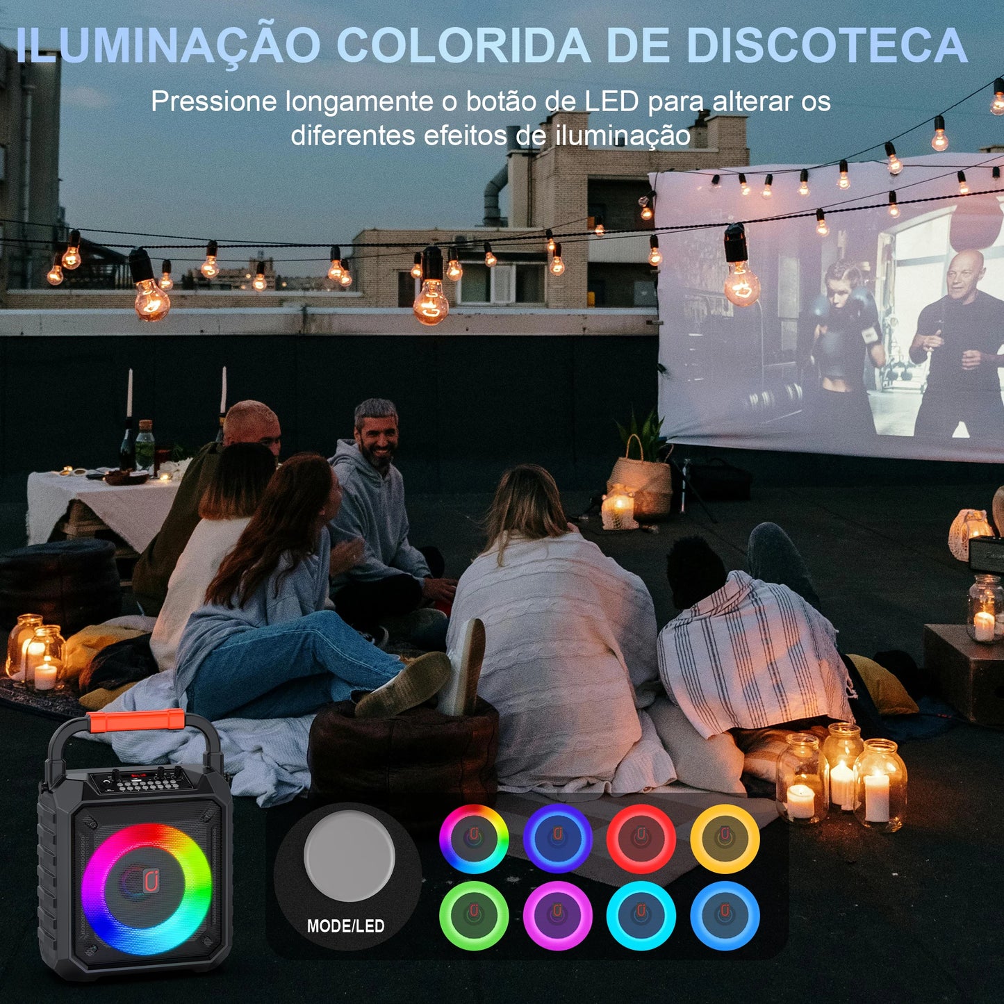 FanFun Wireless Outdoor Speaker, Portable Speaker with Microphone, Colorful DJ Light, Dual Microphone Jacks, TF Card Compatible