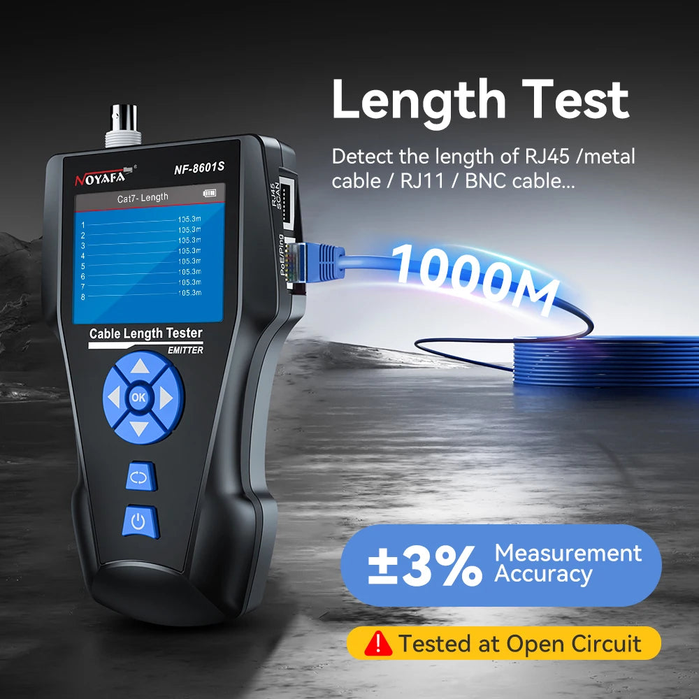 NOYAFA NF-8601S Network Cable Tester Anti-Interference Cable Tracker PING Tester RJ45 RJ11 Measure Length Tester Network Tools